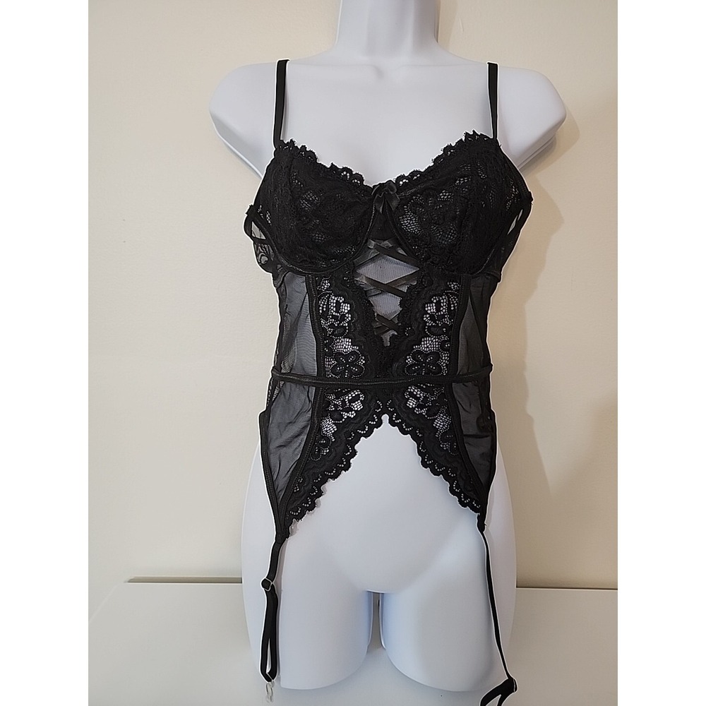 Avidlove Garter Lingerie for Women Floral Lace Babydoll Bodysuit Bra and Panty S
